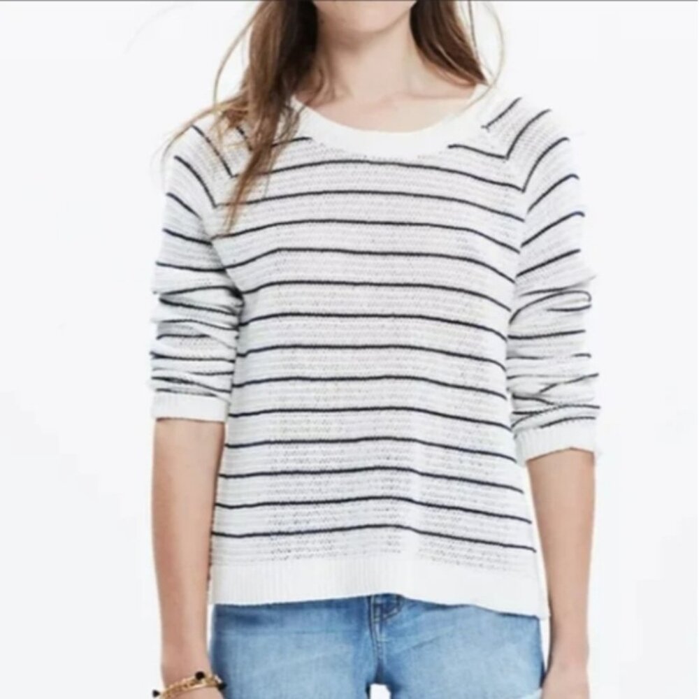 Madewell navy marine striped Dockline Pullover Breton Sweater white Blue large